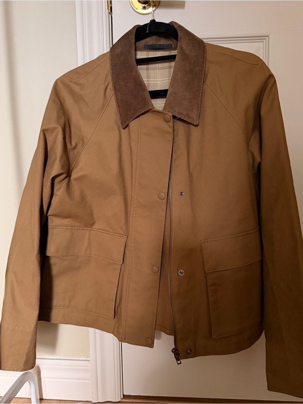 Women’s Tan Canvas Jacket with Corduroy Collar